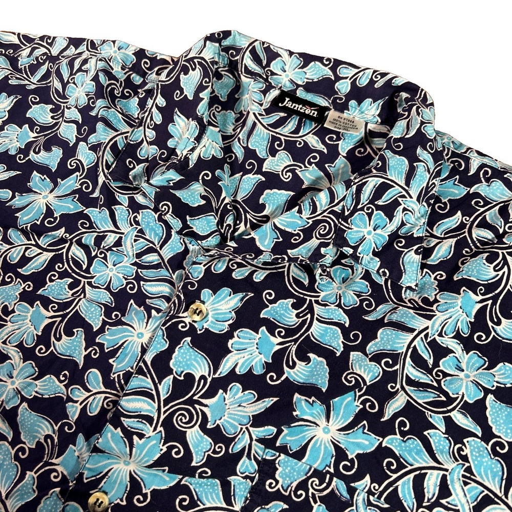 Vintage Jantzen Shirt Men's XL Blue Kona Kai Paisley Hawaiian Loop Collar Camp